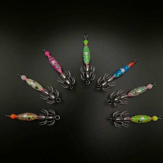 Micro Squid Jig – UV Light Glow Double Hook (Weightless)