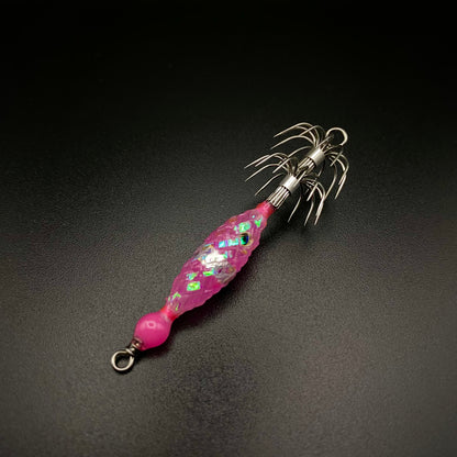 Micro Squid Jig – UV Light Glow Double Hook (Weightless)